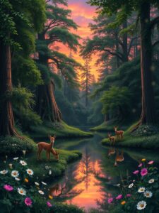 A Serene Forest Oasis at Dusk – free AI stock image