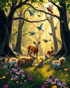 A Serene Gathering of Forest Animals – free AI stock image