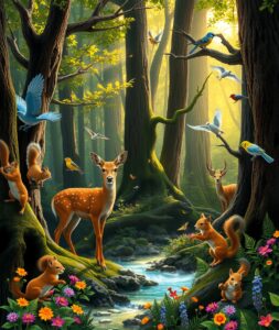 A Serene Gathering of Forest Animals – free AI stock image