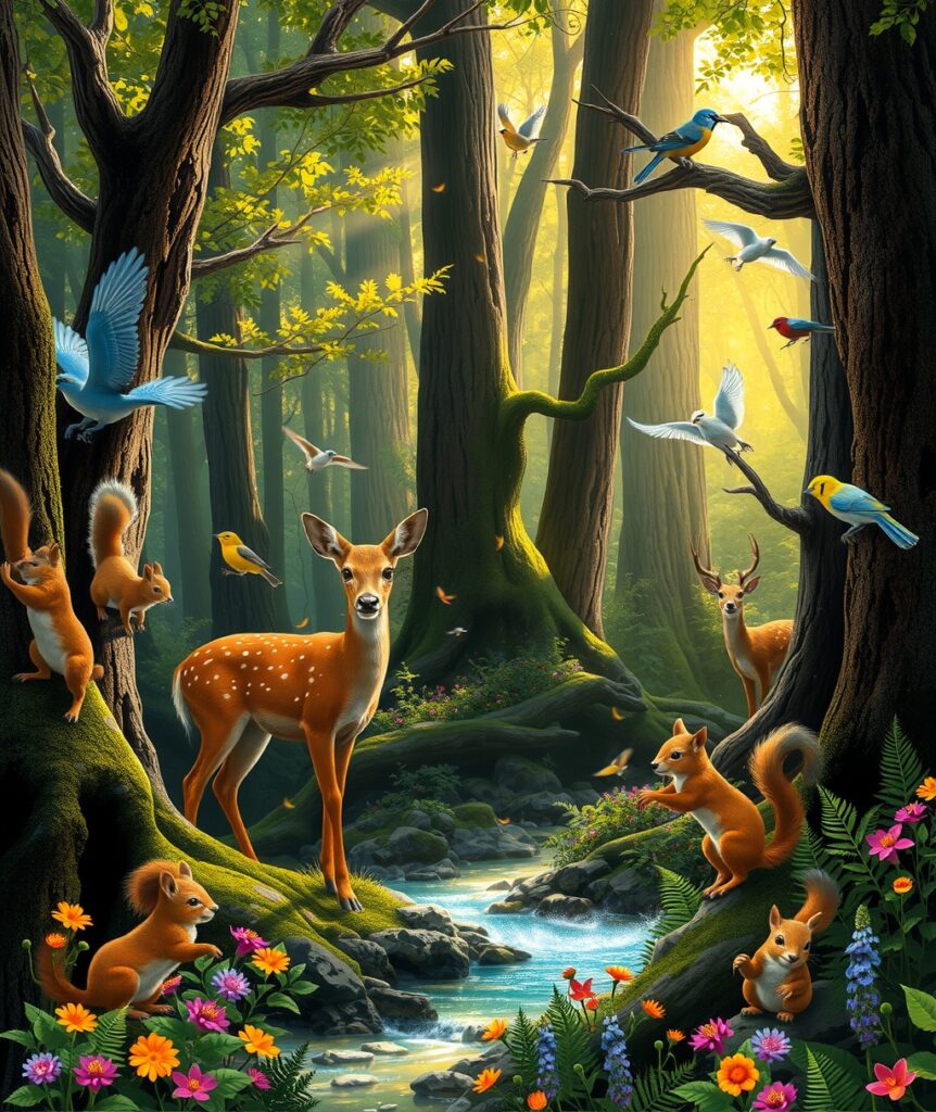A Serene Gathering of Forest Animals – free AI stock image