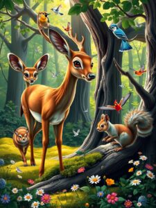 A Serene Gathering of Forest Animals – free AI stock image