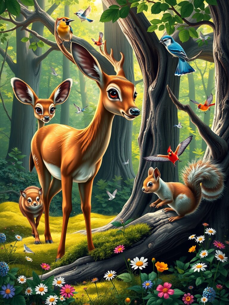 A Serene Gathering of Forest Animals – free AI stock image