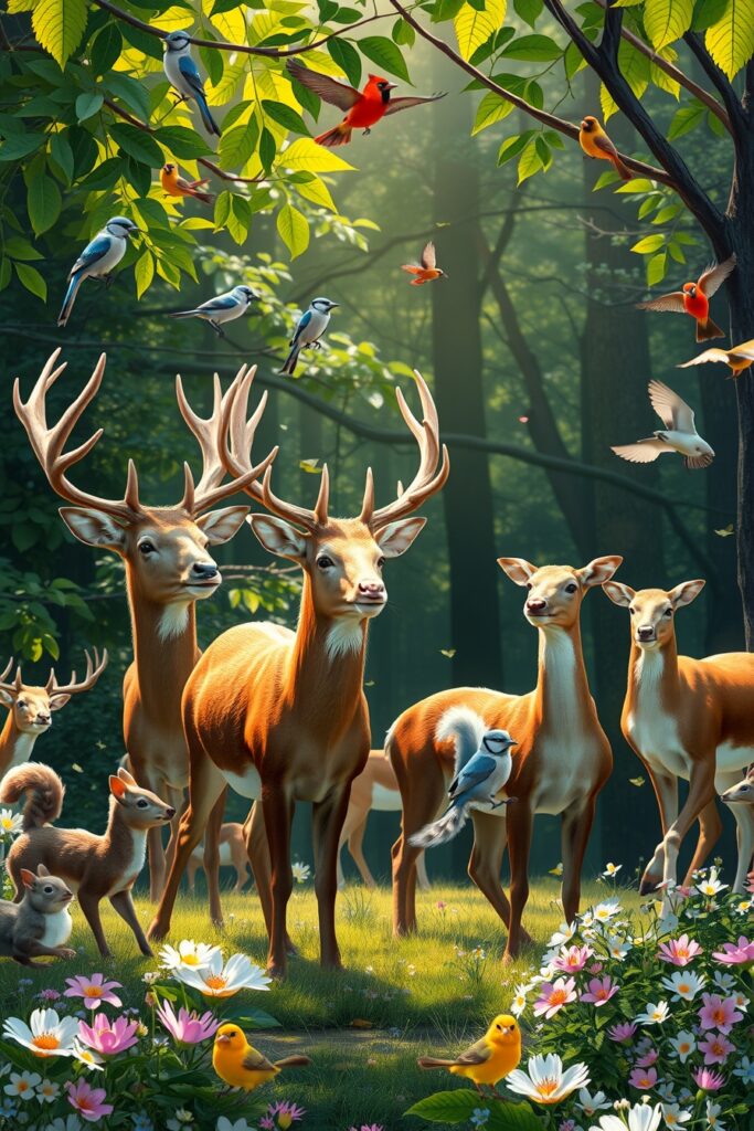 A Serene Gathering of Forest Animals – free AI stock image