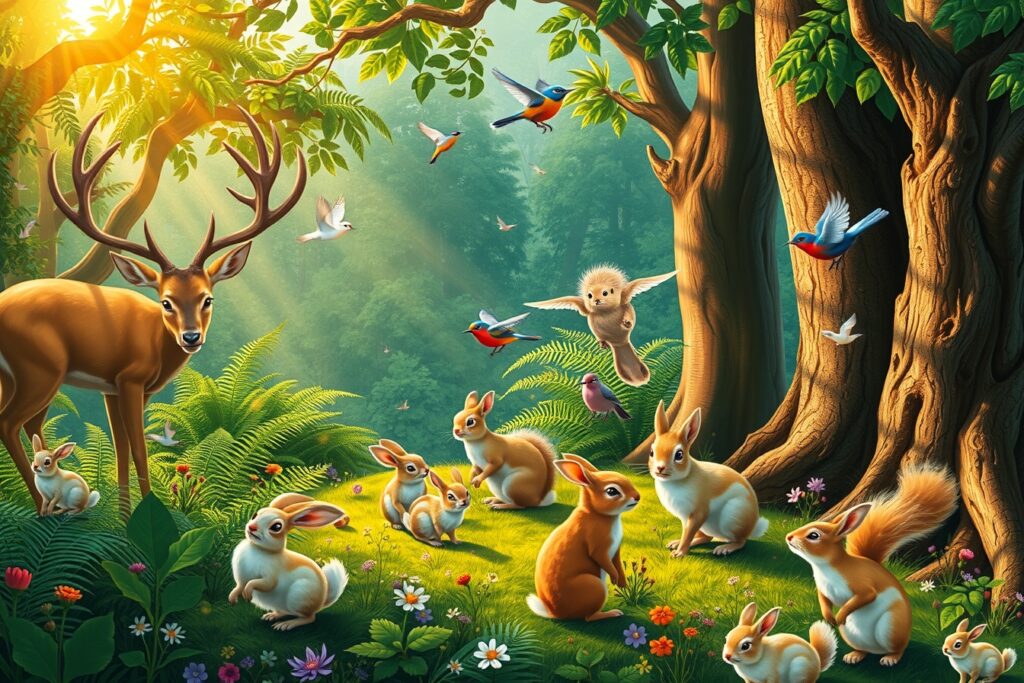 A Serene Gathering of Forest Animals – free AI stock image