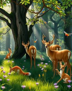 A Serene Gathering of Forest Animals – free AI stock image