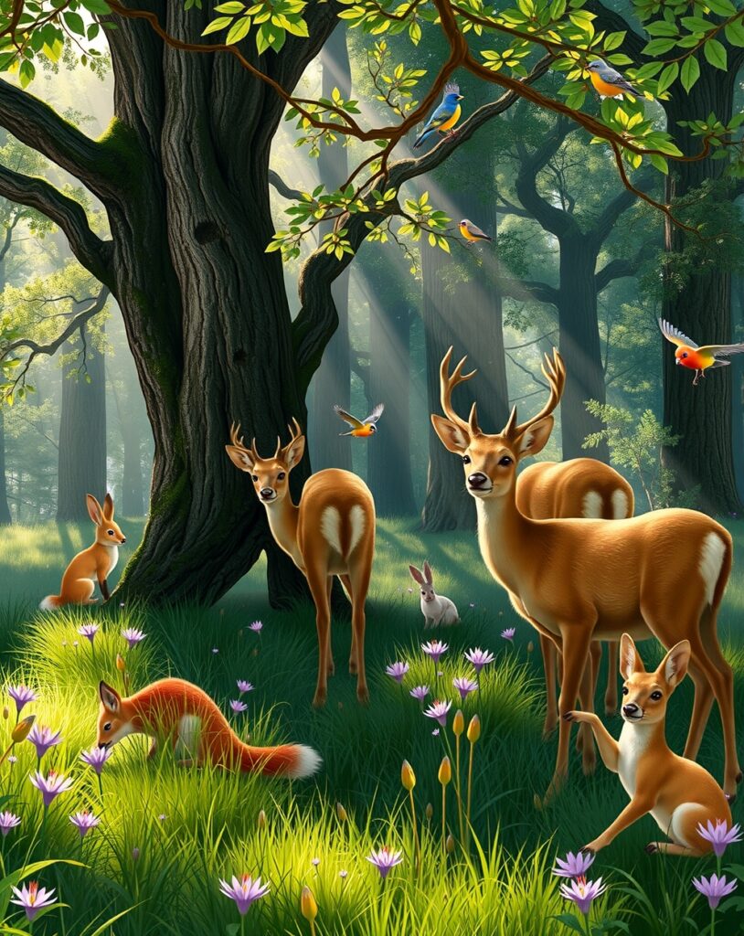 A Serene Gathering of Forest Animals – free AI stock image