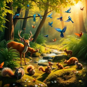A Serene Gathering of Forest Animals – free AI stock image