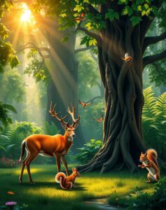 A Serene Gathering of Forest Animals – free AI stock image