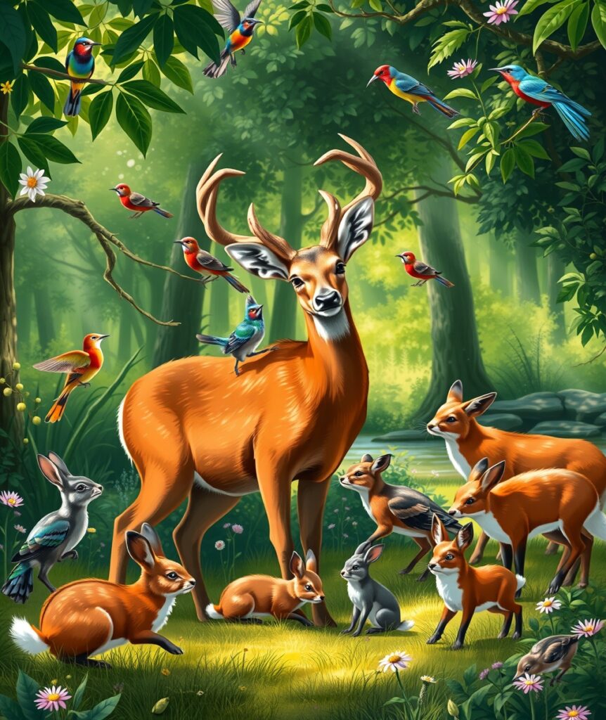 A Serene Gathering of Wild Animals – free AI stock image