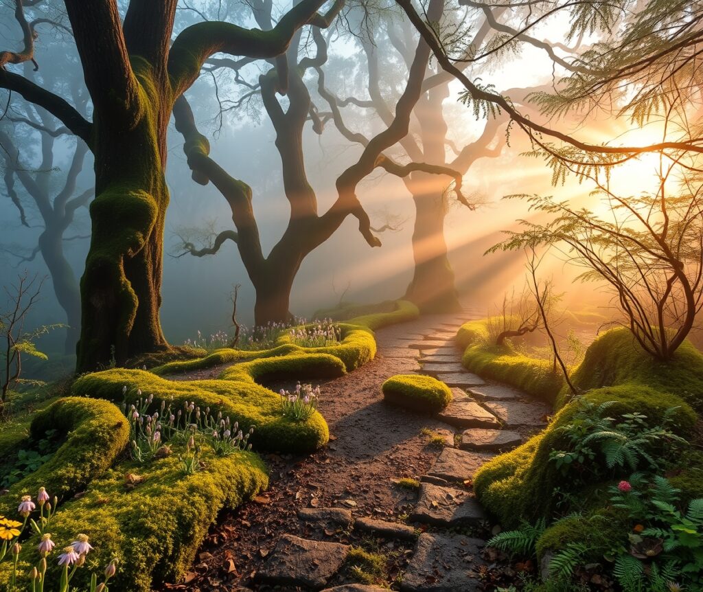 A Serene Journey Through a Misty Forest – free AI stock image
