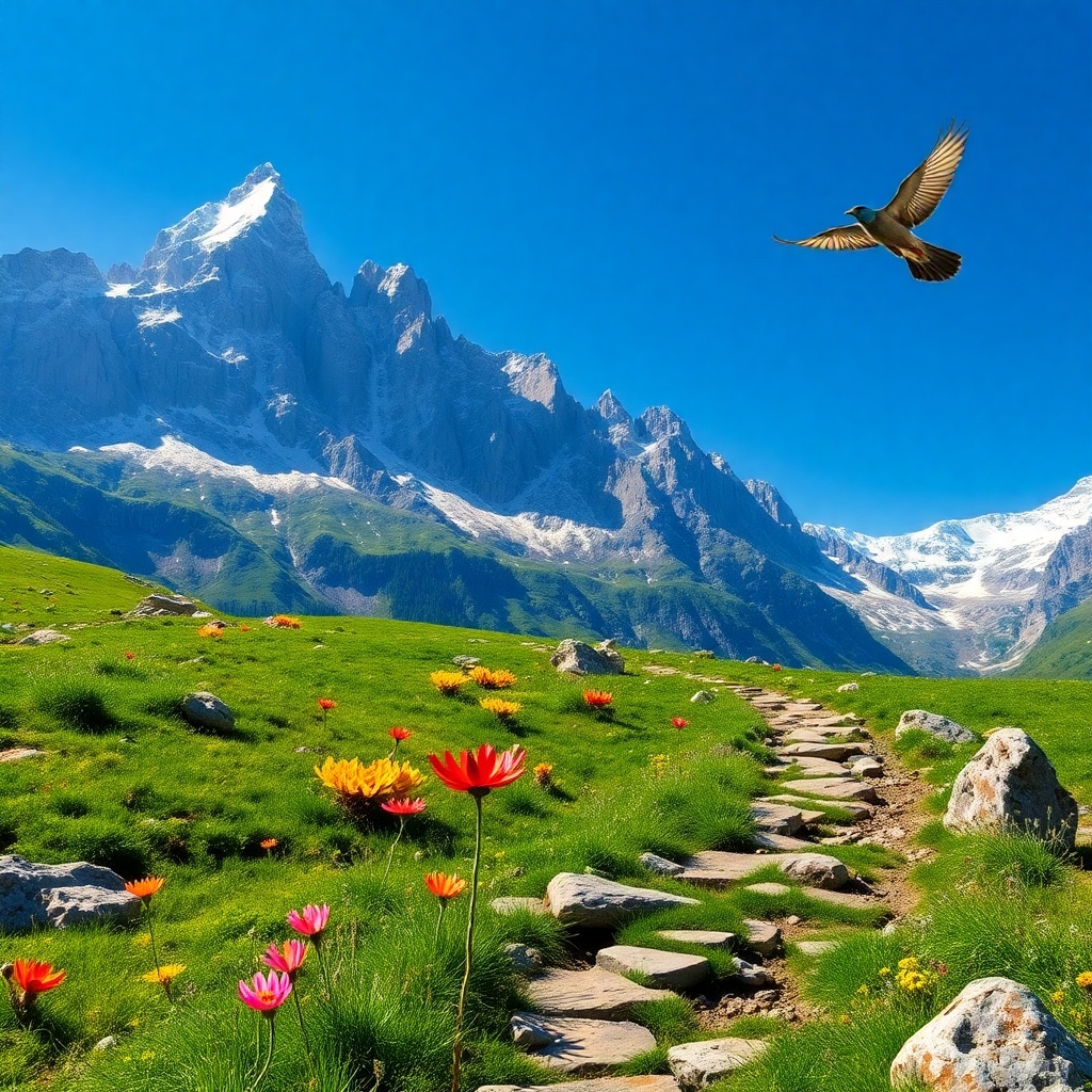 A Serene Journey Through Majestic Mountains – free AI stock image