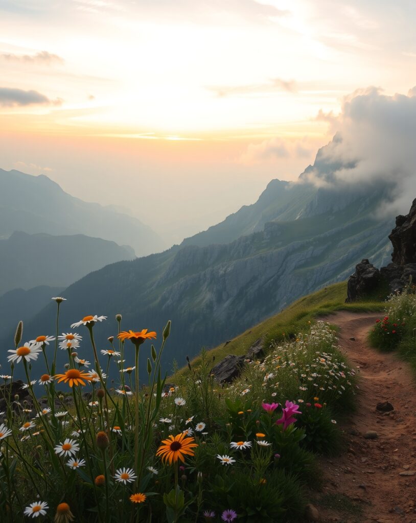 A Serene Journey Through Misty Mountains – free AI stock image