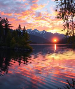A Serene Lake at Sunset During Travel – free AI stock image