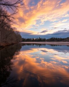 A Serene Lake at Sunset Reflection – free AI stock image