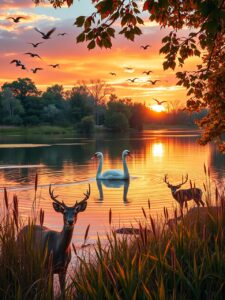 A Serene Lake Surrounded by Wildlife – free AI stock image