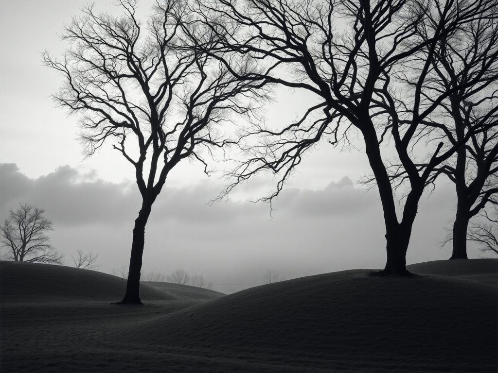 A Serene Monochrome Landscape at Dusk – free AI stock image
