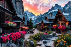 A Serene Mountain Village at Dusk – free AI stock image