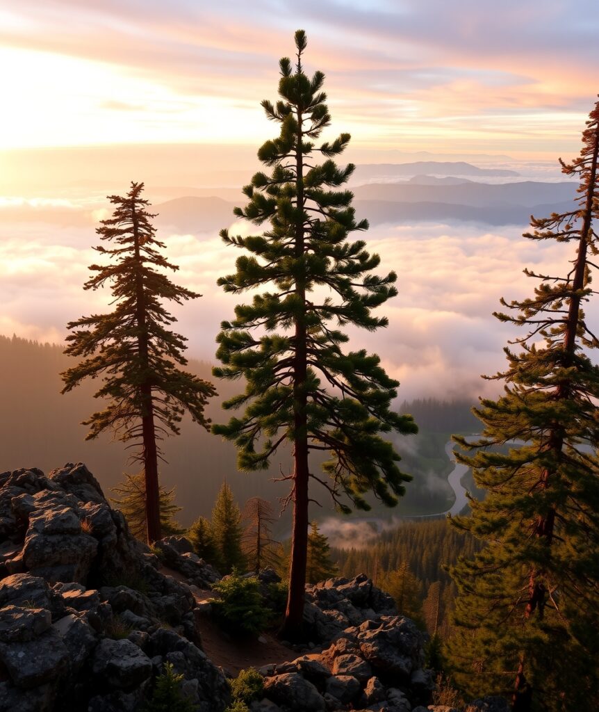 A Serene Sunrise Over Mountainous Terrain – free AI stock image