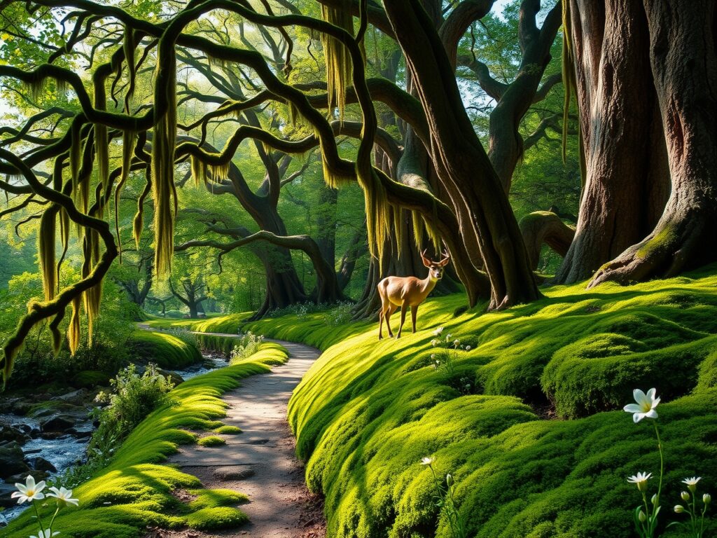 A Serene Walk Through the Ancient Forest – free AI stock image