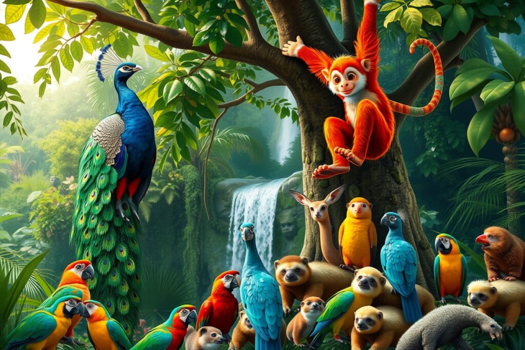 A Symphony of Colorful Jungle Animals – free AI stock image
