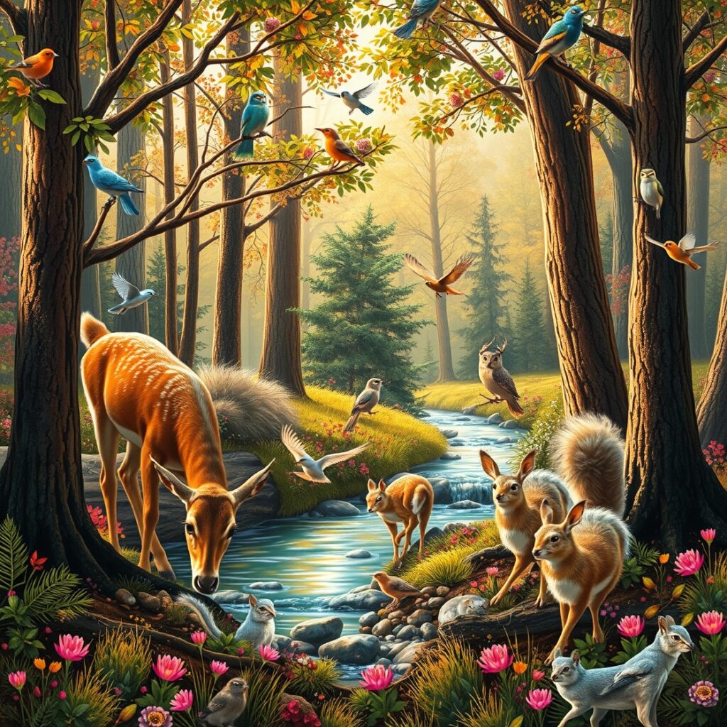 A Symphony of Wildlife in the Forest – free AI stock image