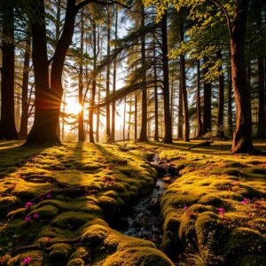A Tranquil Forest Glade at Dusk – free AI stock image