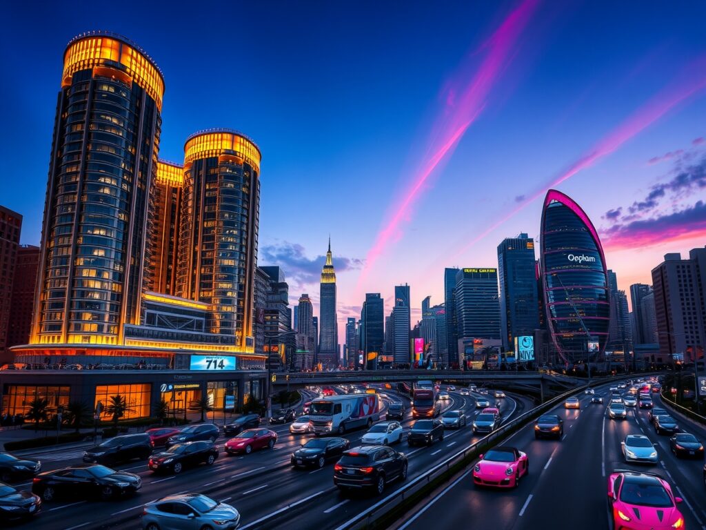 A Vibrant Cityscape at Dusk – free AI stock image