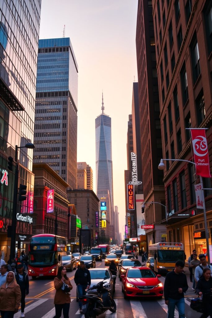 A Vibrant Cityscape at Dusk – free AI stock image