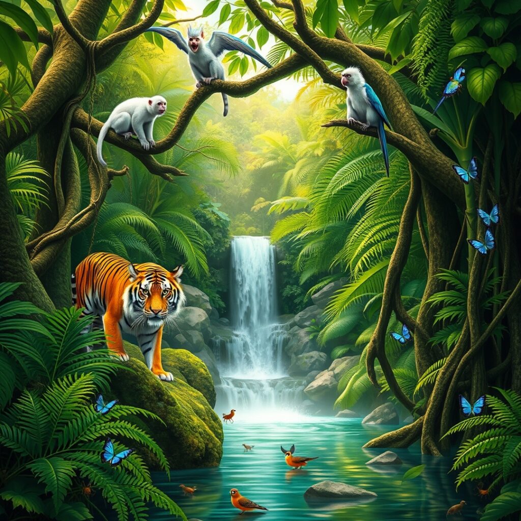 A Vibrant Jungle Filled with Animals – free AI stock image