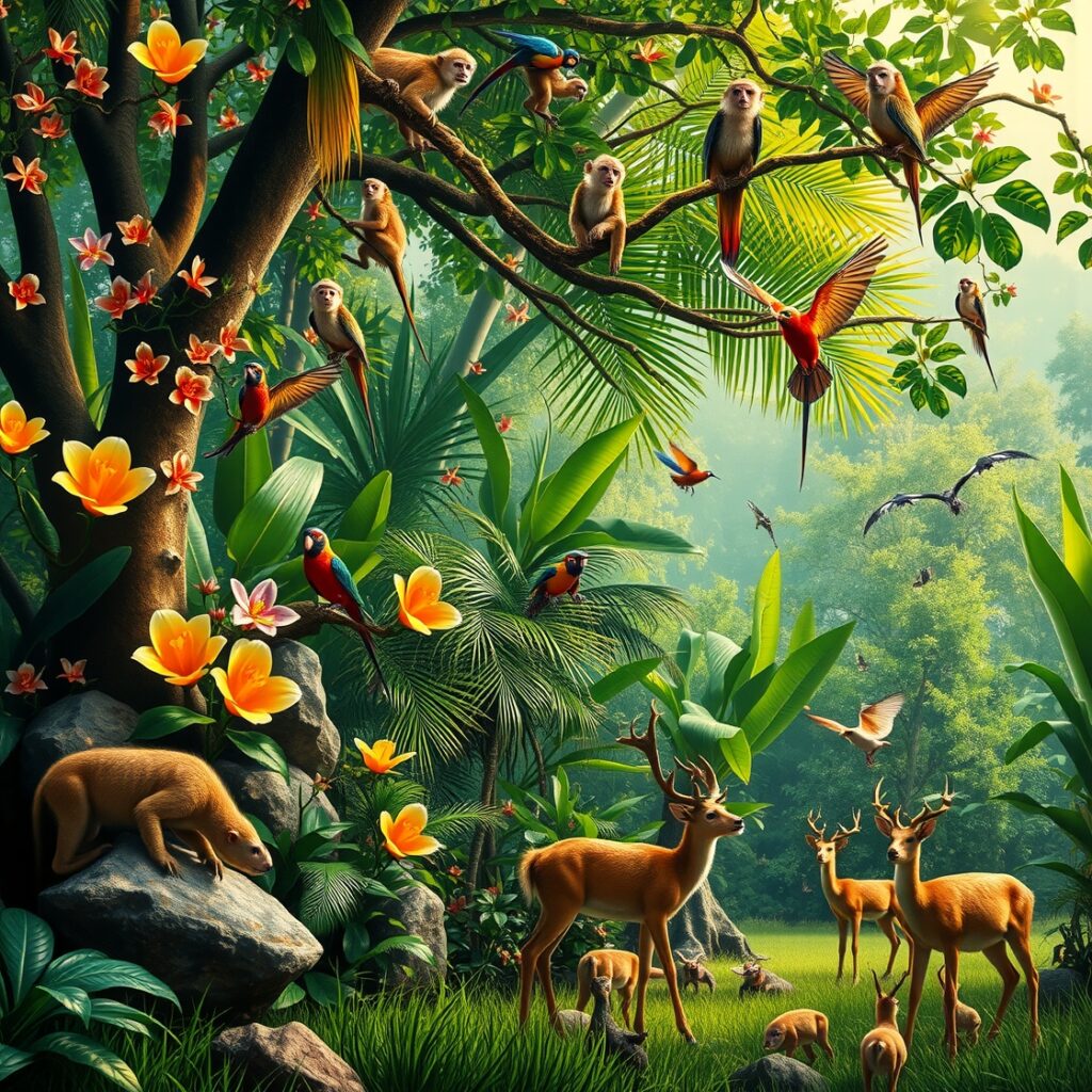 A Vibrant Jungle Filled with Wildlife – free AI stock image