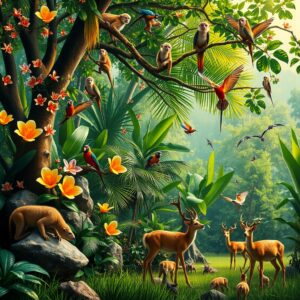 A Vibrant Jungle Filled with Wildlife – free AI stock image