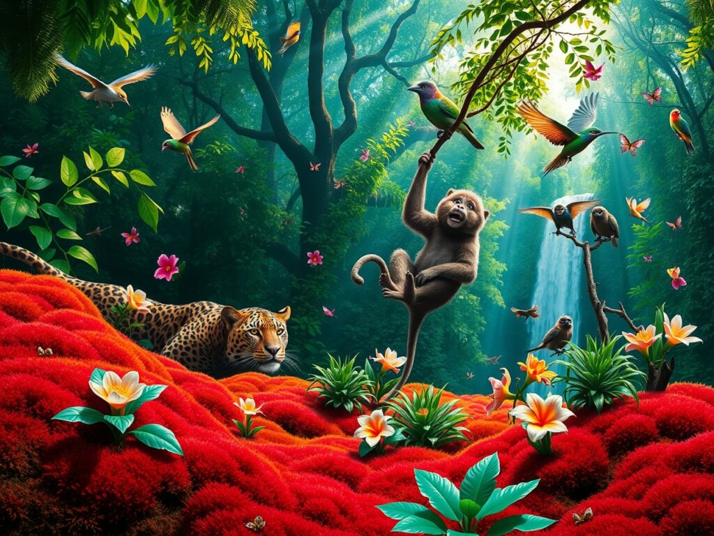 A Vibrant Jungle Filled with Wildlife – free AI stock image