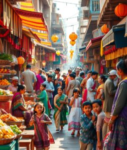 A Vibrant Street Market Filled with People – free AI stock image