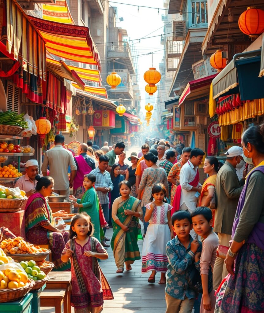 A Vibrant Street Market Filled with People – free AI stock image
