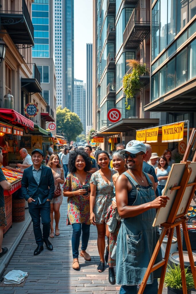 A Vibrant Street Scene with Diverse People – free AI stock image