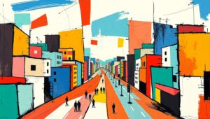 Abstract Cityscape in Cubism Style – free AI stock image