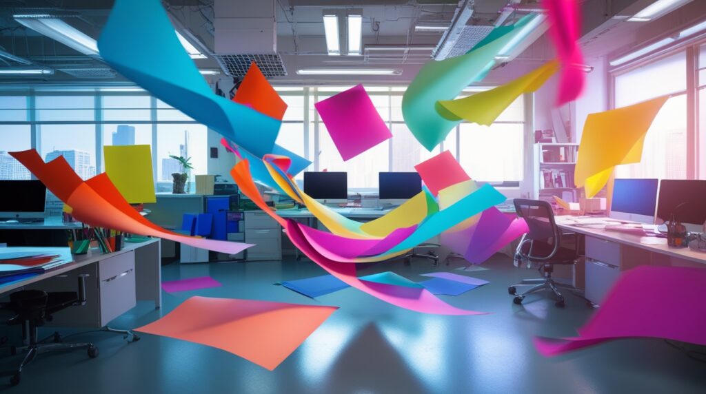 Abstract Dance of Office Supplies – free AI stock image