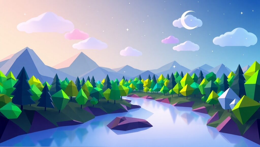 Abstract Low-Poly Nature Scene – free AI stock image