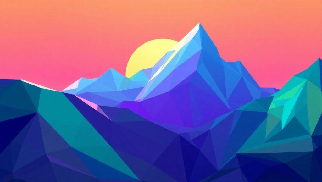 Abstract Low-Poly Sunset Landscape – free AI stock image