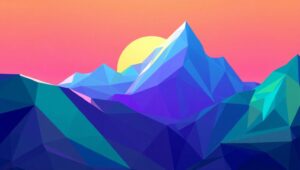 Abstract Low-Poly Sunset Landscape – free AI stock image