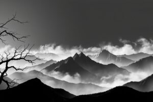 Abstract Monochrome Landscape with Silhouettes – free AI stock image