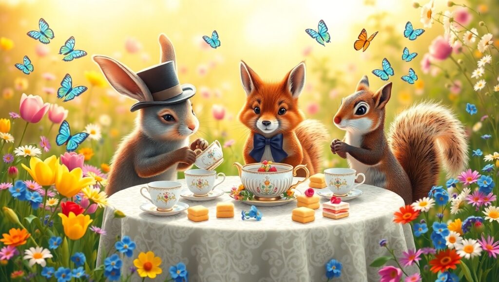 Adorable Animal Tea Party – free AI stock image