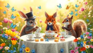 Adorable Animal Tea Party – free AI stock image