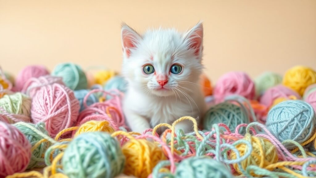Adorable Kitten and Yarn Playtime – free AI stock image