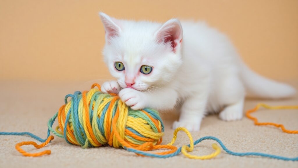 Adorable Kitten with Yarn Ball – free AI stock image