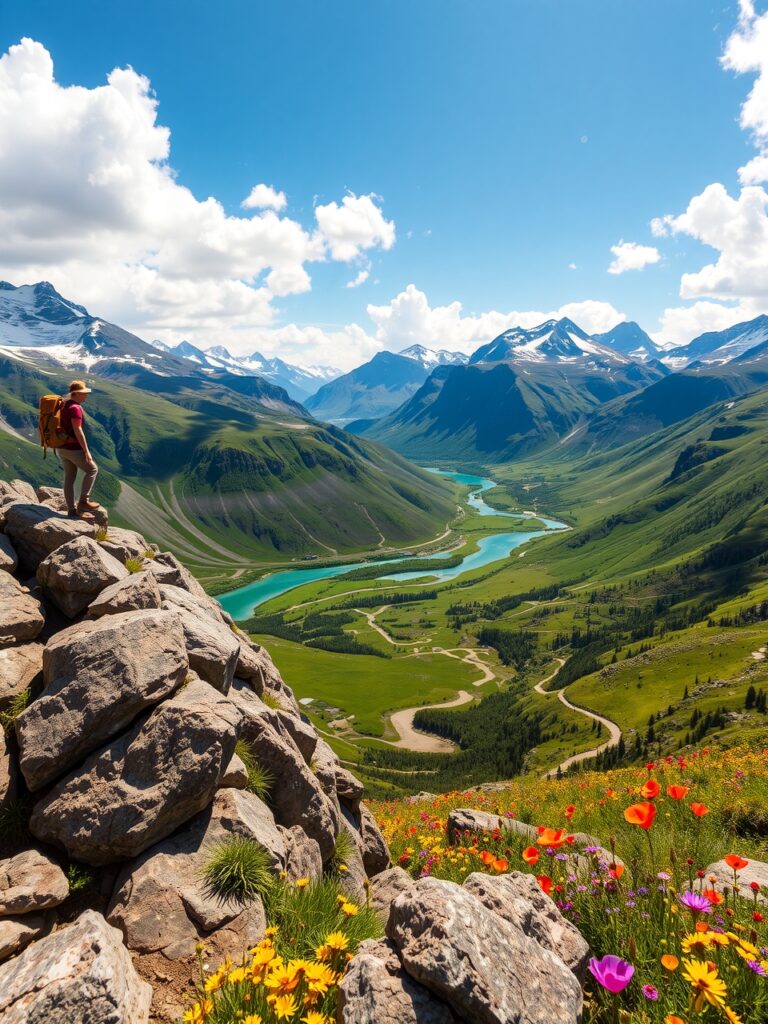Adventure through a Serene Mountain Landscape – free AI stock image
