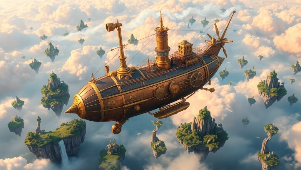 Adventures in the Steampunk Skies – free AI stock image