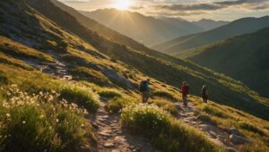 Adventurous Hikers on a Mountain Trail – free AI stock image