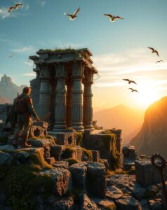 Adventurous Journey Through Ancient Ruins – free AI stock image