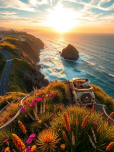 Adventurous Journey through Coastal Landscapes – free AI stock image